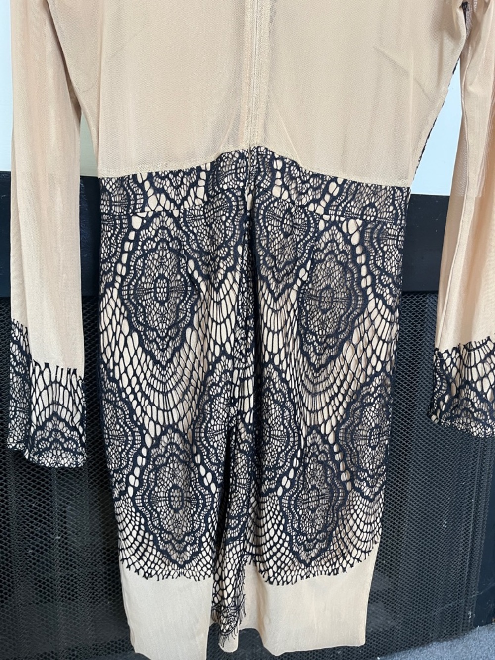 VENUS Nude Mesh Dress with Black Lace Medallions - Picture 4 of 5